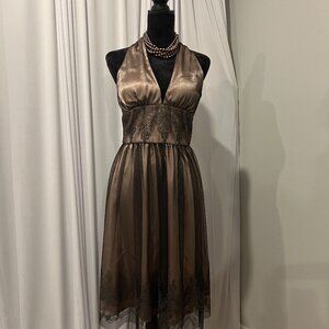 Adrianna Papell Beaded Tulle Halter Cocktail Dress Women's Size 8